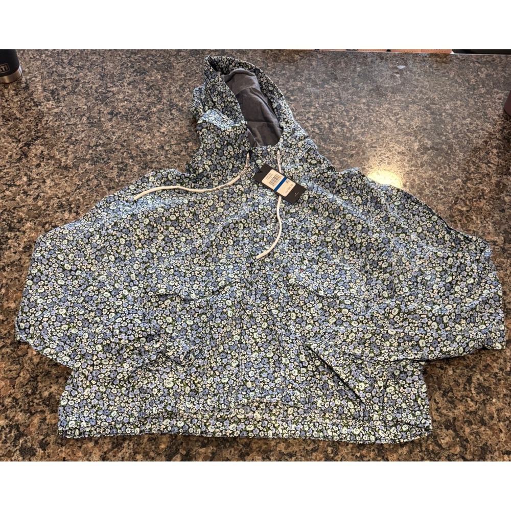 NWT Tommy Hilfiger Womens Floral Hooded Windbreaker Jacket Blue XL J1KMH083 NWT
